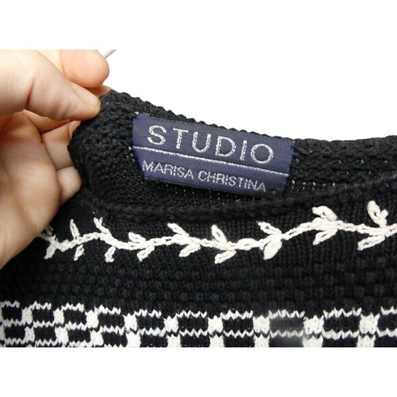 Vintage Marisa Christina Studio Sweater Tunic XL‎ Short Sleeve Texture B&W - Picture 3 of 10